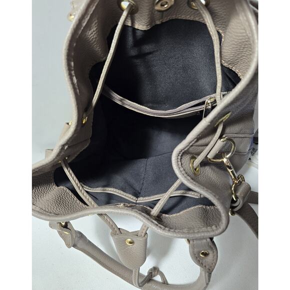 Vintage Liz Claiborne Pebble leather Drawstring Bucket Shoulder Bag Made Italy - Picture 12 of 15